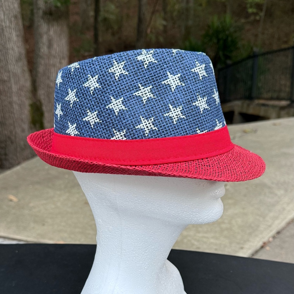 Star Patterned Blue and Red Fedora